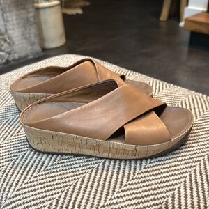Fitflop, sandal with cork soul, and cognac leather straps
